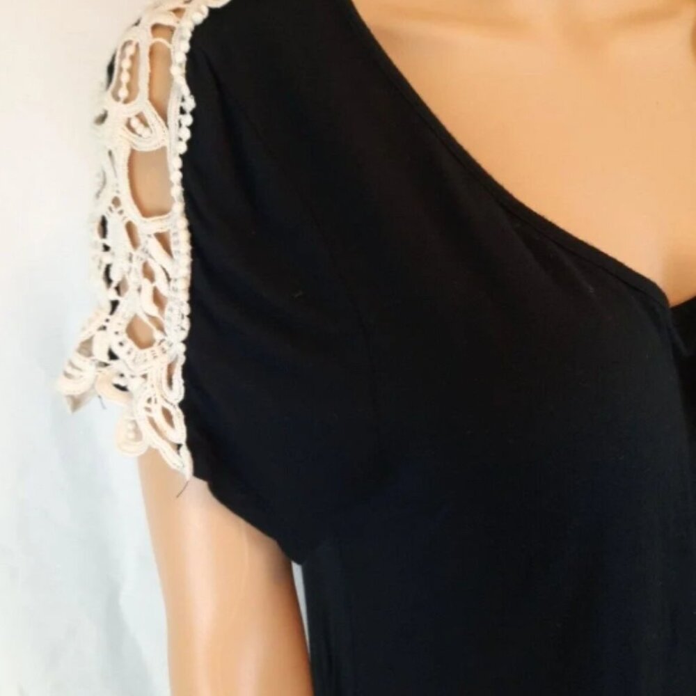 Wishful Park Stretchy Black Shift Dress Crochet Sleeves Sz M